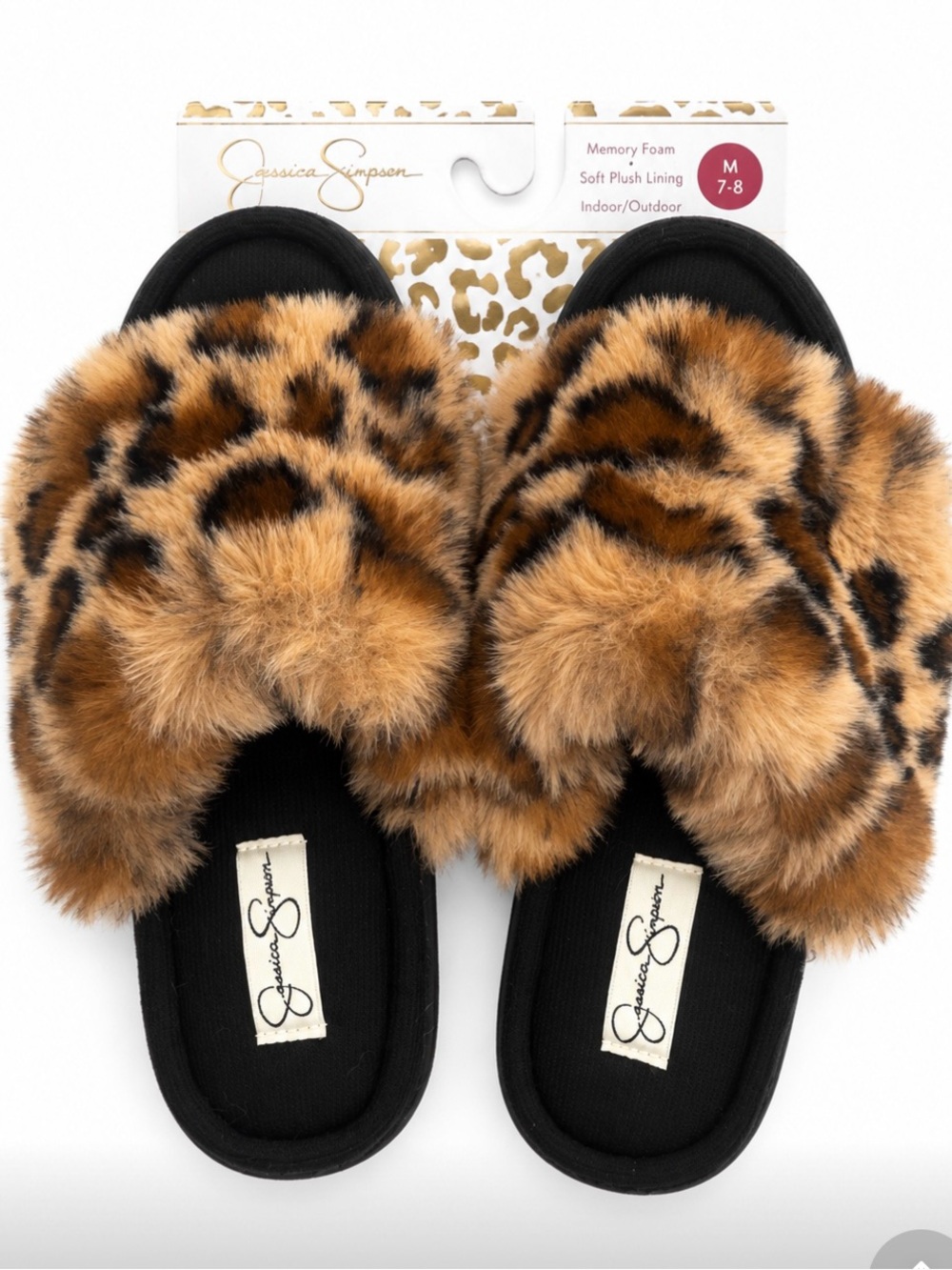 Jessica Simpson Leopard Faux Fur Slide Slippers - Black and Brown